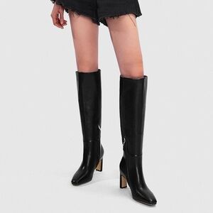 Black Knee-High Stiletto Zip Boots